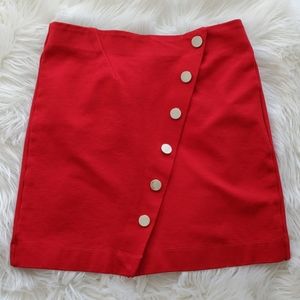 Button Up Red High Waisted Mini Skirt